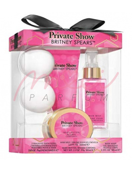 Britney Spears Private Show SET: Mgiełka do włosów 100ml + Żel pod prysznic 98ml + Masło do ciała 80ml + 2x Šumivá tableta do kúpeľa